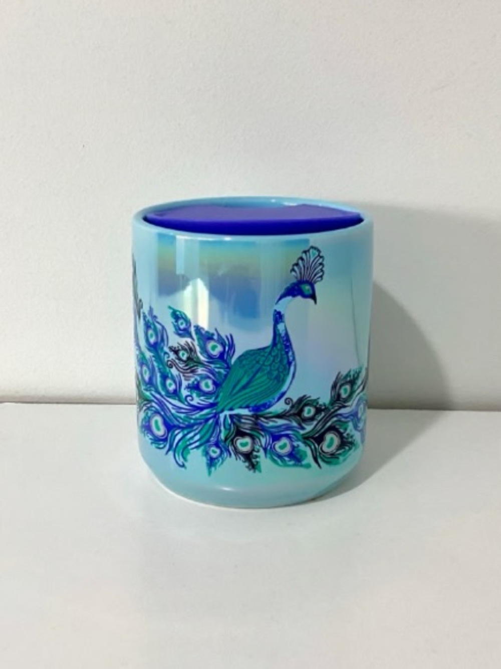 Iridescent Blue-Green Ceramic Peacock Accent Vase